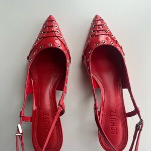 SCHUTZ Red Studded Heels